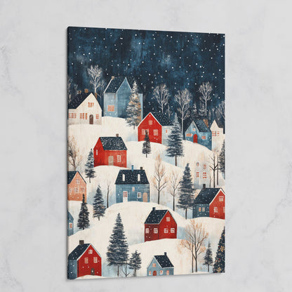 Snowy Village on Rolling Hills Canvas Print on gallery wrap