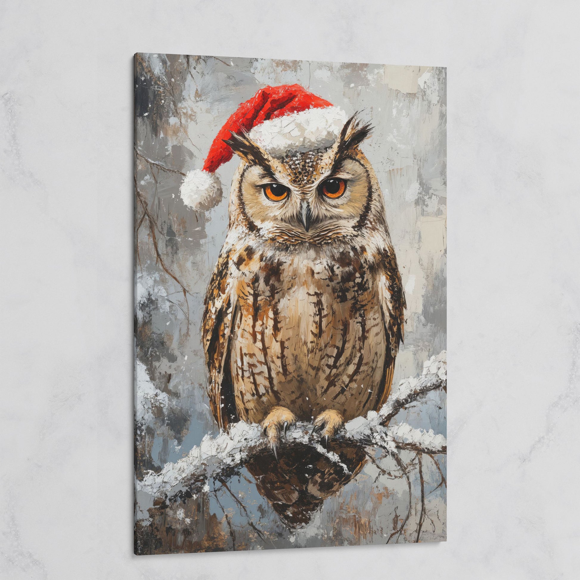 Owl in Santa Hat Canvas Print on gallery wrap