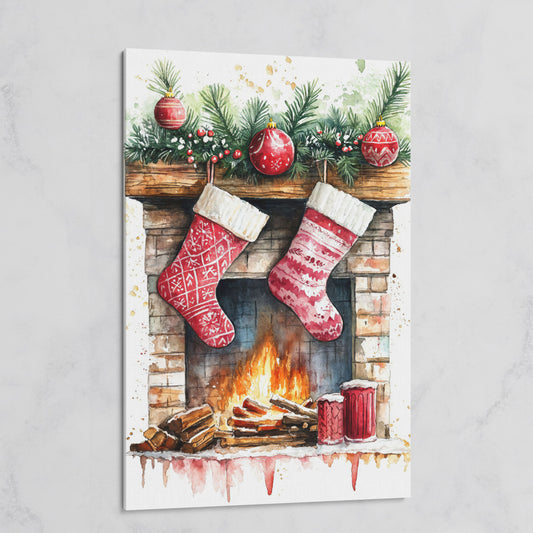Christmas Stockings by Fireplace Canvas on gallery wrap
