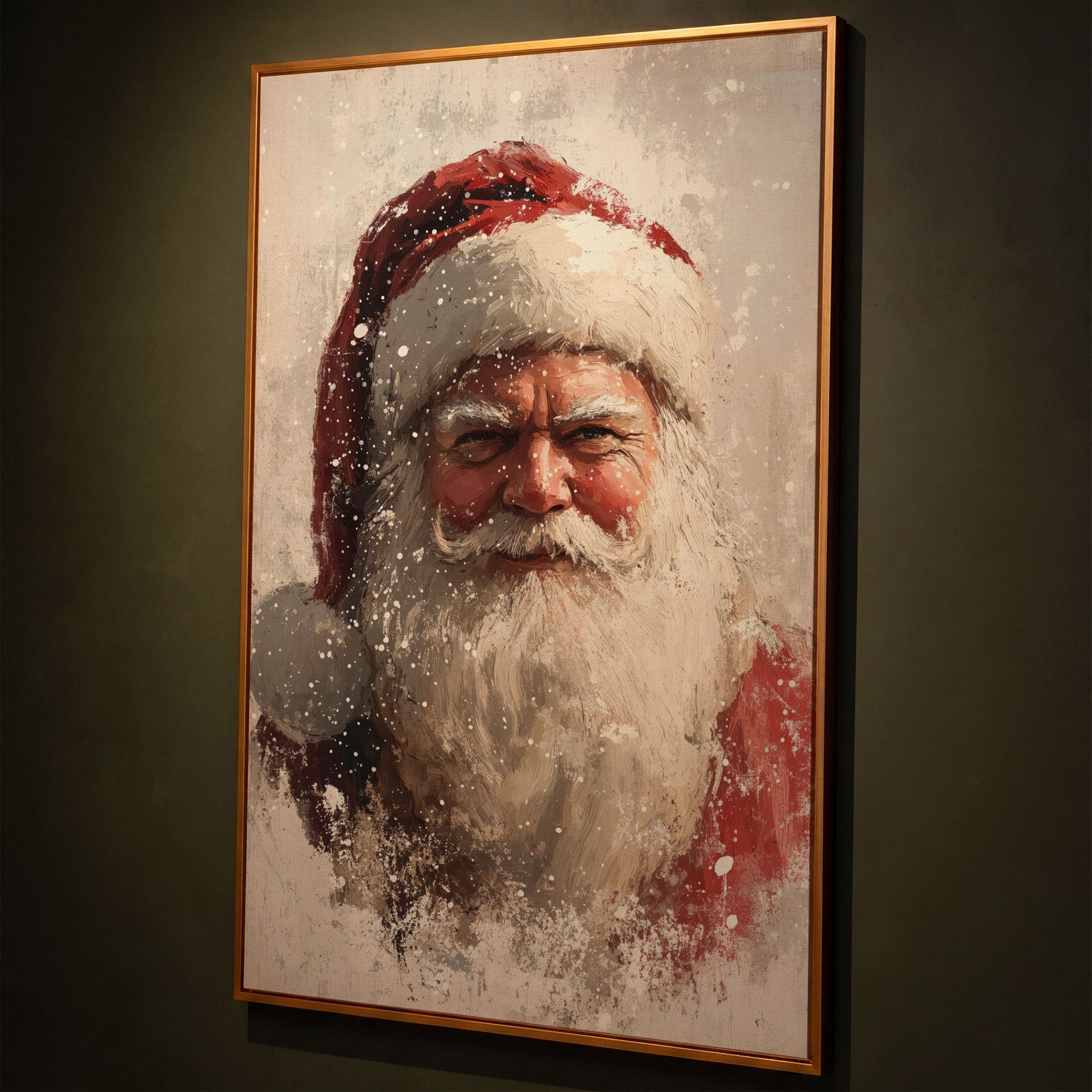 Father Frost Abstract Winter Canvas Print shown in antique gold floating frame