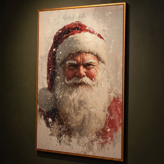 Father Frost Abstract Winter Canvas Print shown in antique gold floating frame