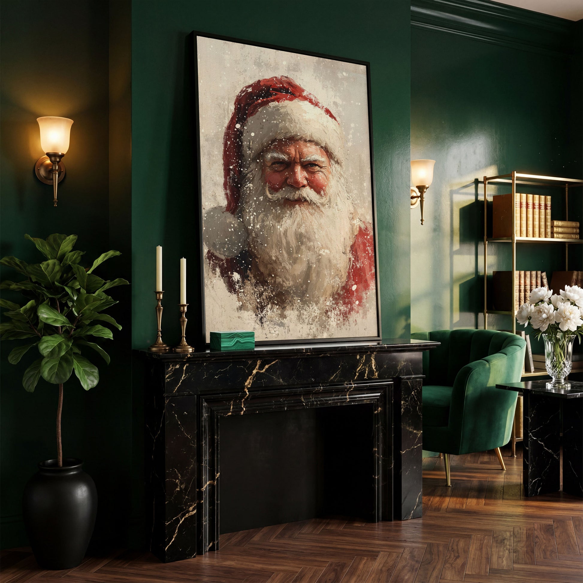 Father Frost Abstract Winter Canvas Print in black floating frame