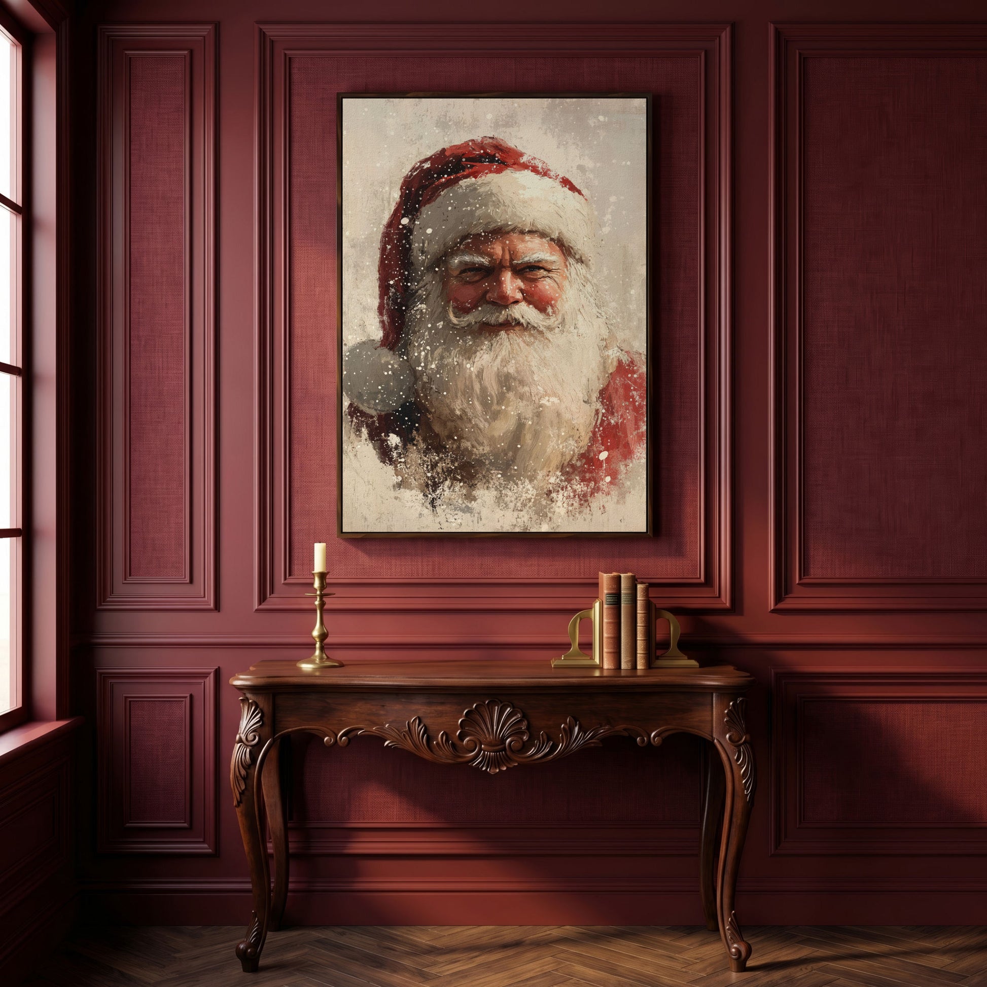 Father Frost Abstract Winter Canvas Print in dark walnut floating frame