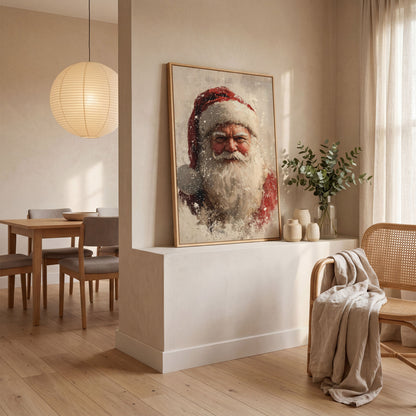 Father Frost Abstract Winter Canvas Print in white oak floating frame
