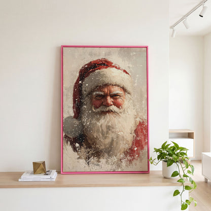 Father Frost Abstract Winter Canvas Print in pink floating frame