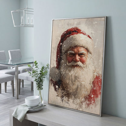 Father Frost Abstract Winter Canvas Print in silver floating frame