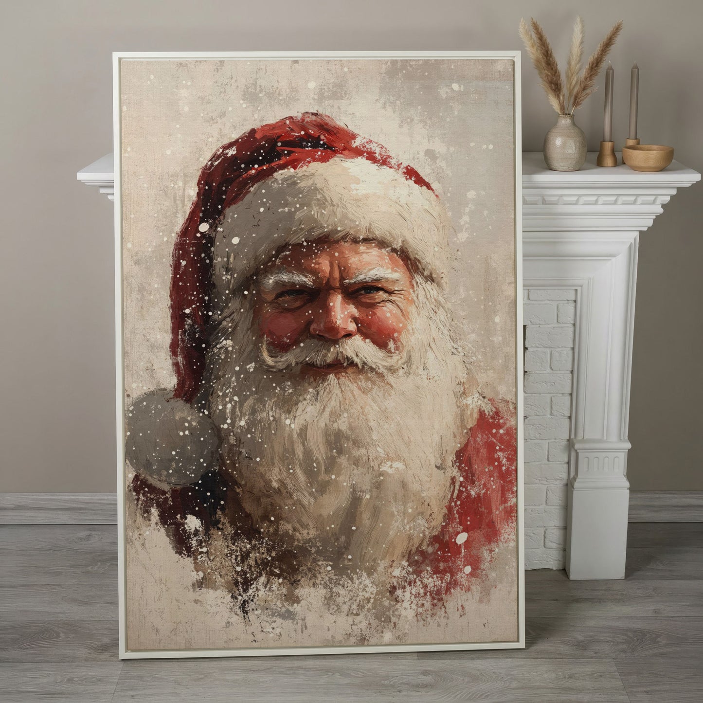Father Frost Abstract Winter Canvas Print in white floating frame