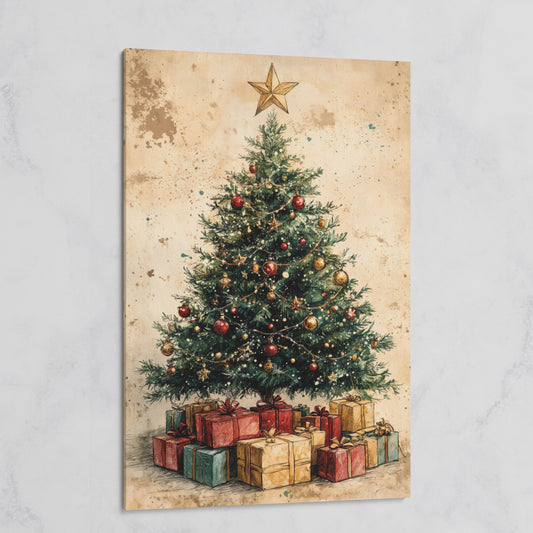 Festive Christmas Tree with Gifts Canvas Print on gallery wrap