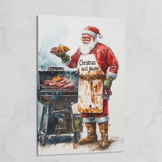 Santa Claus BBQ Canvas Print - Christmas Grill Master Art on gallery wrap