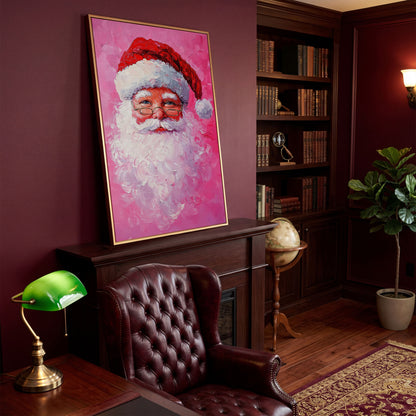 Santa Claus Portrait Canvas, Rose & Crimson in antique gold floating frame