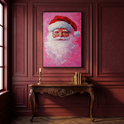 Santa Claus Portrait Canvas, Rose & Crimson in dark walnut floating frame