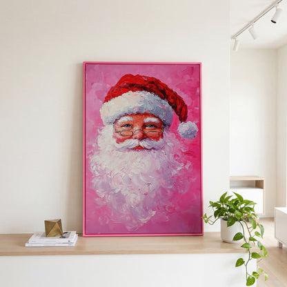 Santa Claus Portrait Canvas, Rose & Crimson in pink floating frame