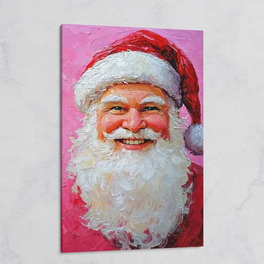 Smiling Santa Portrait Canvas Print in Crimson and Blush on gallery wrap