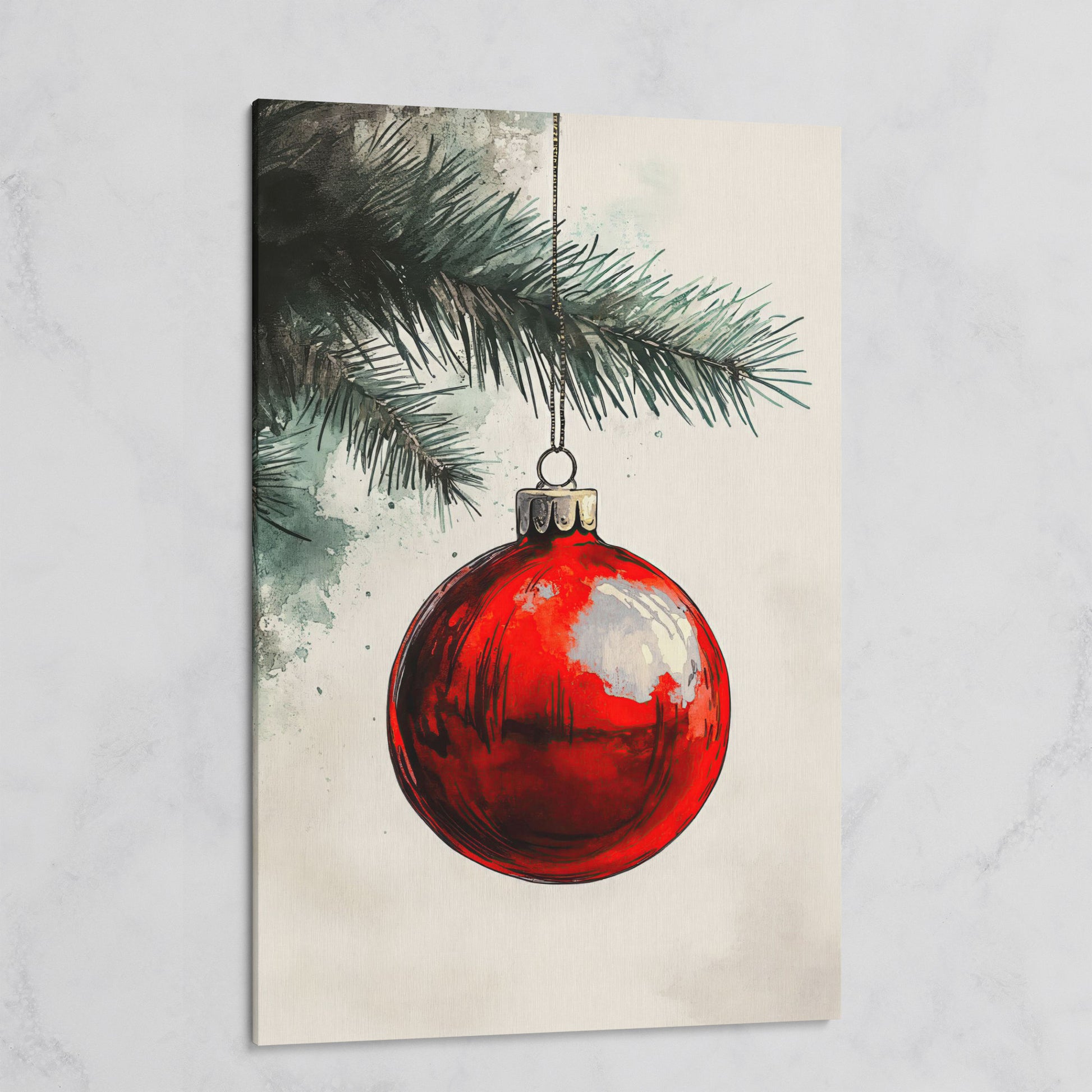 Red Bauble with Pine Twig Canvas Print on gallery wrap