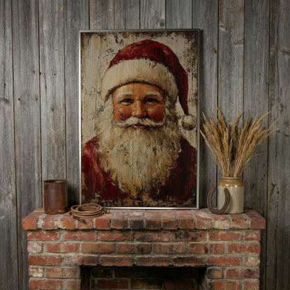 Smiling Santa Claus Canvas Print in Crimson and Cream in silver floating frame