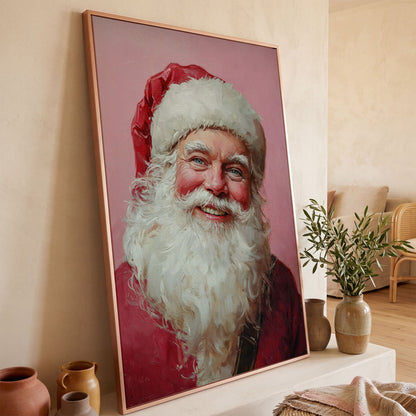 Santa Portrait Canvas in Rose Pink and Ivory in rose gold floating frame