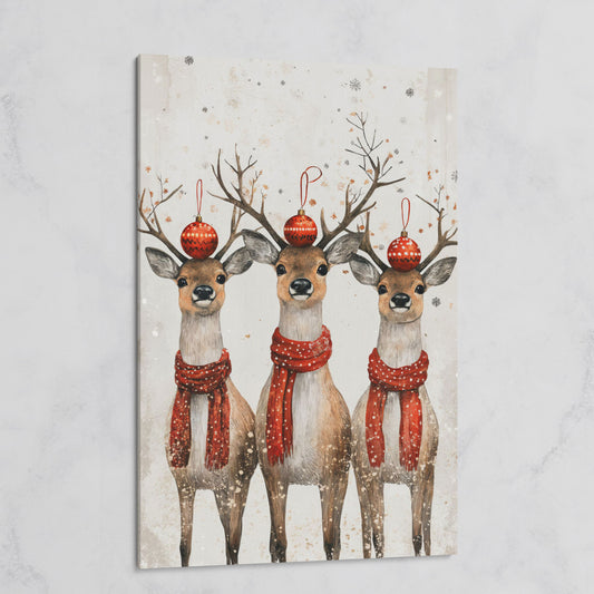 Christmas Reindeer Trio Canvas Print on gallery wrap