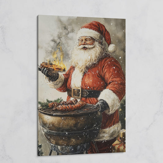 Santa at the Grill Canvas Print on gallery wrap