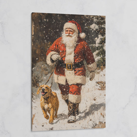 Santa and Golden Retriever Holiday Canvas on gallery wrap