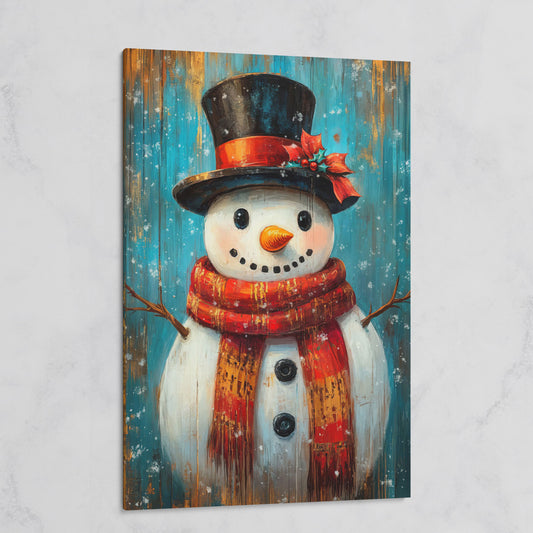 Whimsical Smiling Snowman Canvas Print on gallery wrap