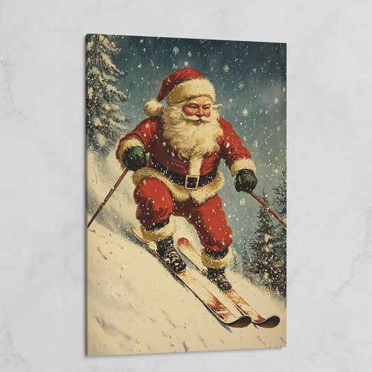 Santa on Skis Canvas Print on gallery wrap