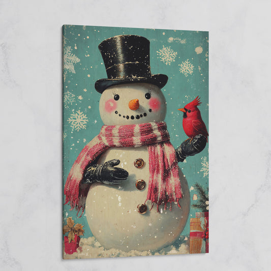 Snowman & Cardinal Canvas Wall Art on gallery wrap