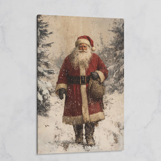 Santa in Snowy Pine Forest Canvas on gallery wrap