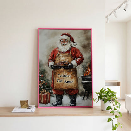 Santa Grill Master Canvas Print in pink floating frame