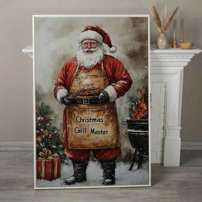 Santa Grill Master Canvas Print in white floating frame