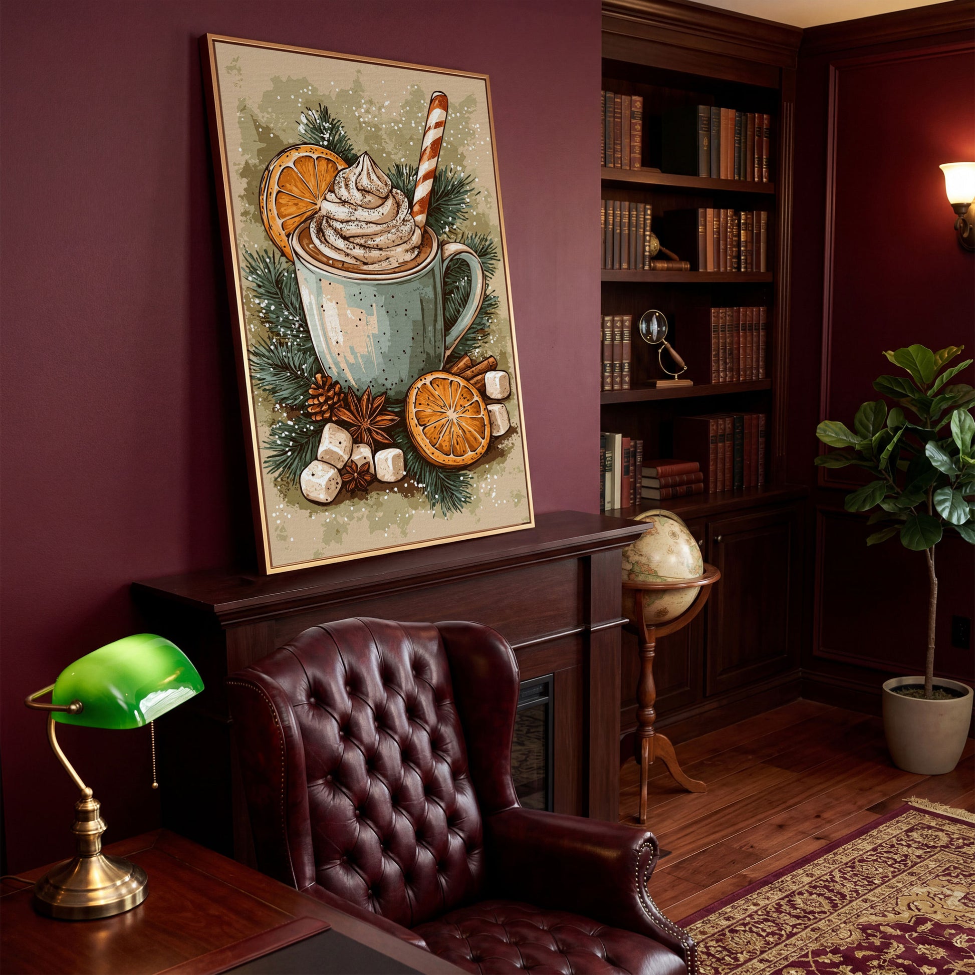 Hot Chocolate Still Life Canvas Print in antique gold floating frame