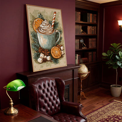 Hot Chocolate Still Life Canvas Print in antique gold floating frame