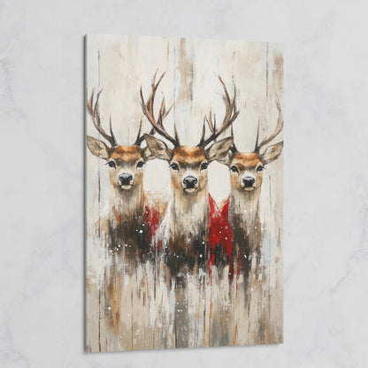 Three Reindeer Canvas Print in Burnt Umber and Cream on gallery wrap