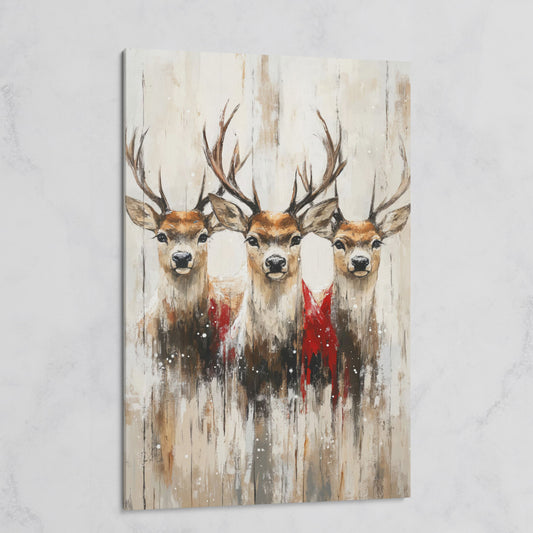 Three Reindeer Canvas Print in Burnt Umber and Cream on gallery wrap
