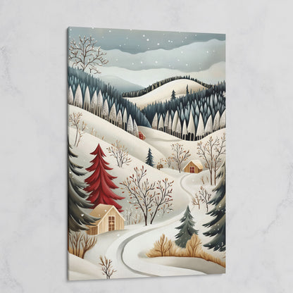 Winter Village Canvas Print with Snowy Hills on gallery wrap