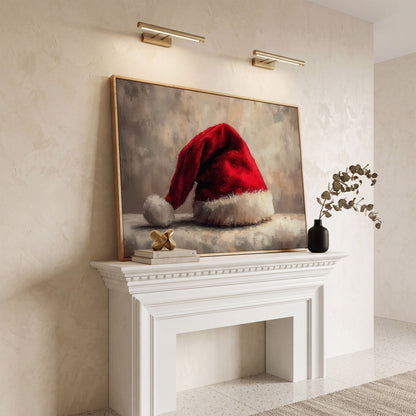 Red Santa Hat Canvas Wall Art in white oak floating frame