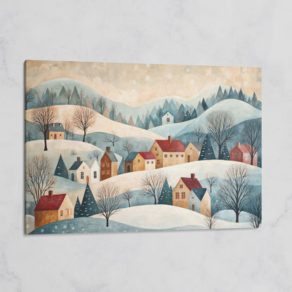 Winter Village Landscape Canvas Print on gallery wrap