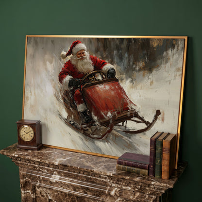 Santa's Sleigh Ride Canvas Print in antique gold floating frame