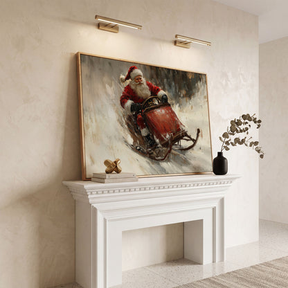 Santa's Sleigh Ride Canvas Print in white oak floating frame
