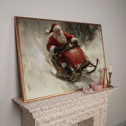 Santa's Sleigh Ride Canvas Print in rose gold floating frame