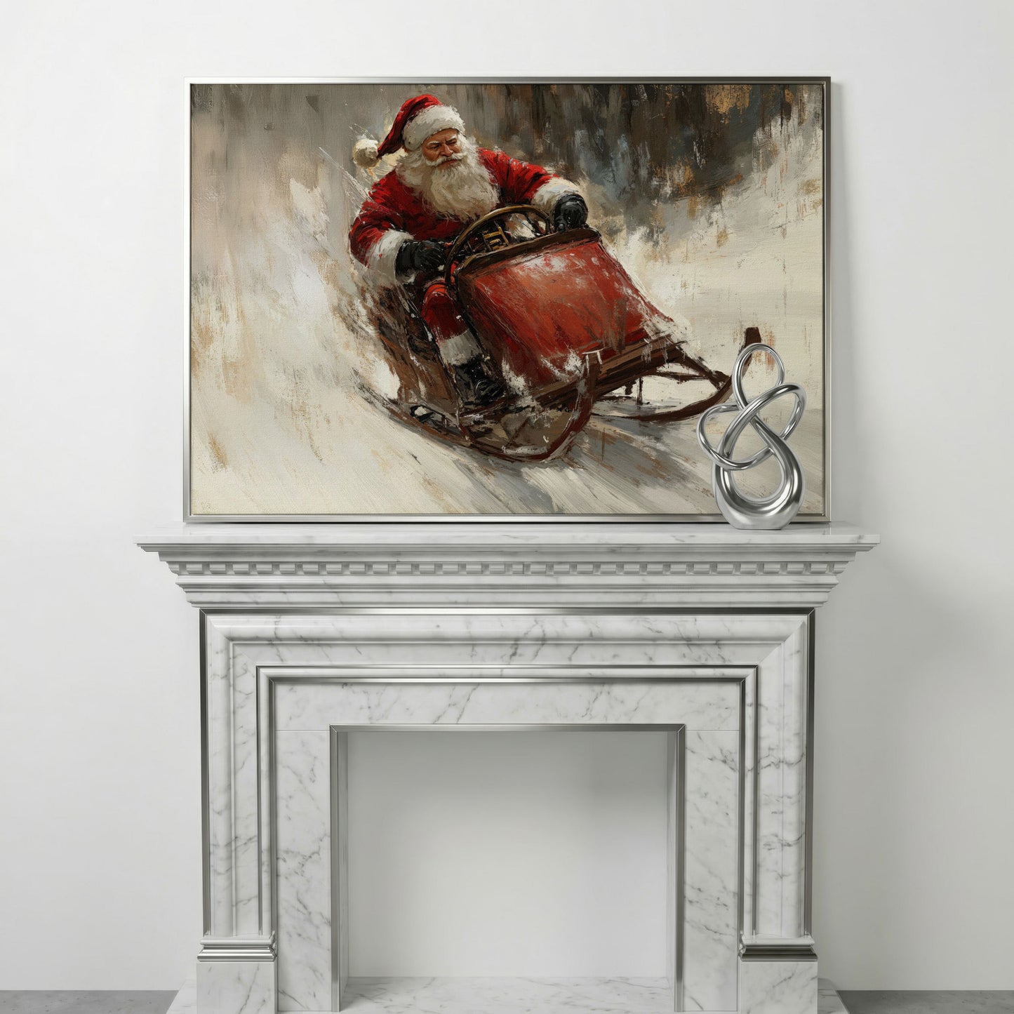 Santa's Sleigh Ride Canvas Print in silver floating frame