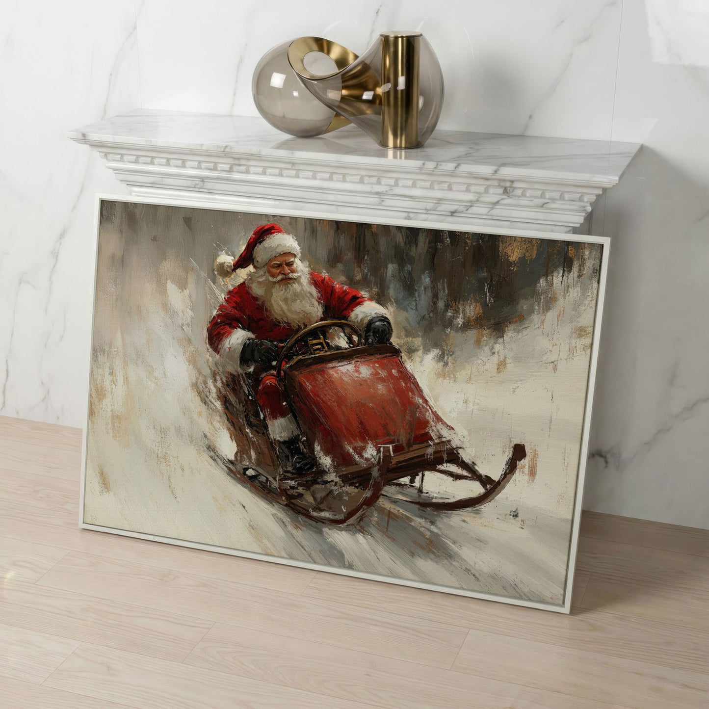 Santa's Sleigh Ride Canvas Print in white floating frame
