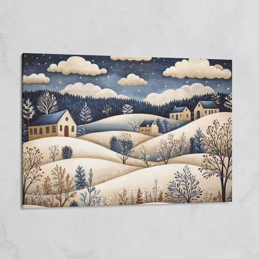 Winter Hills with Houses Canvas Print on gallery wrap