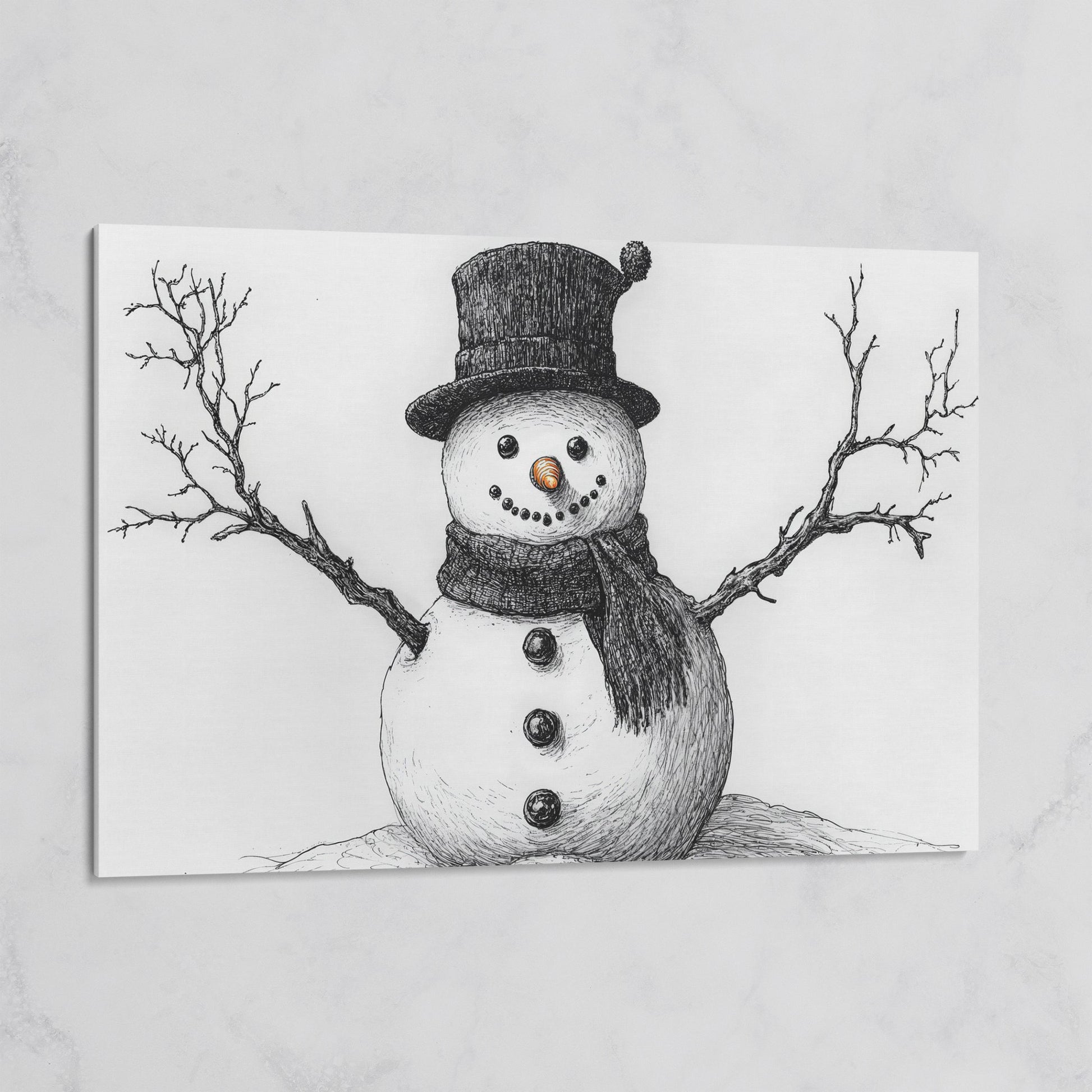 Rustic Winter Snowman Canvas Print on gallery wrap