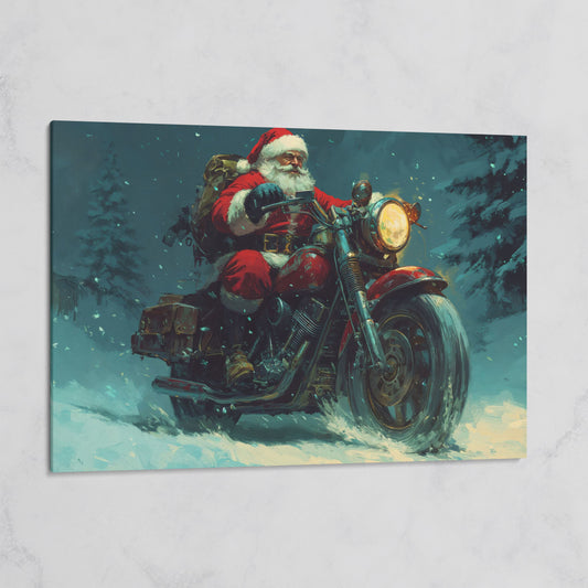 Santa on Motorcycle Canvas Print on gallery wrap