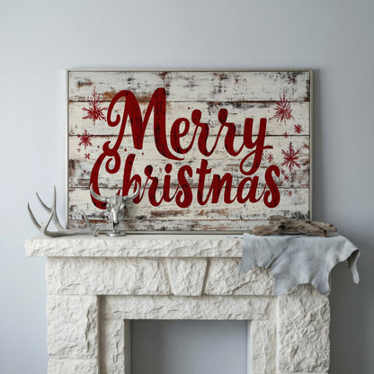 Merry Christmas Rustic Canvas Print in silver floating frame