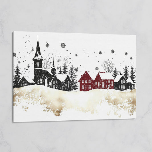 Abstract Winter Houses Canvas Print on gallery wrap