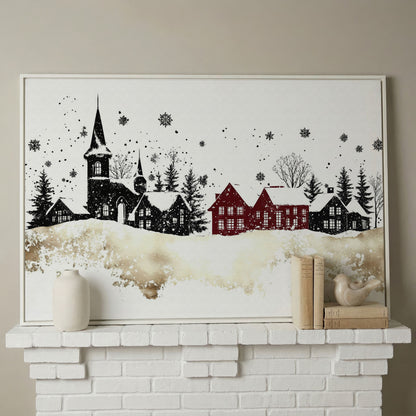Abstract Winter Houses Canvas Print in white floating frame