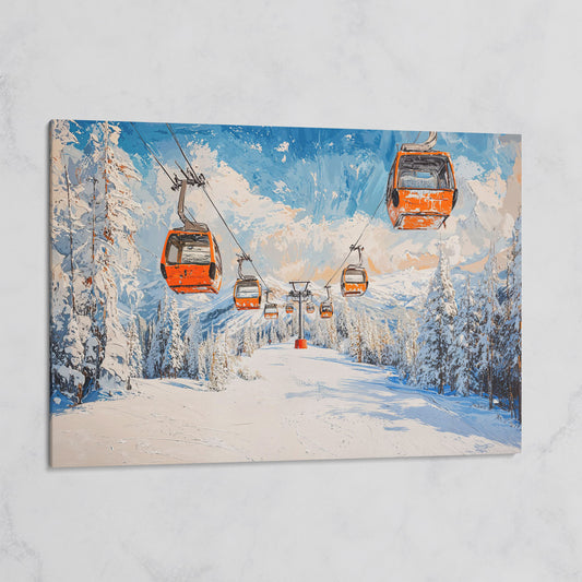 Snowy Ski Resort with Orange Gondola Canvas on gallery wrap
