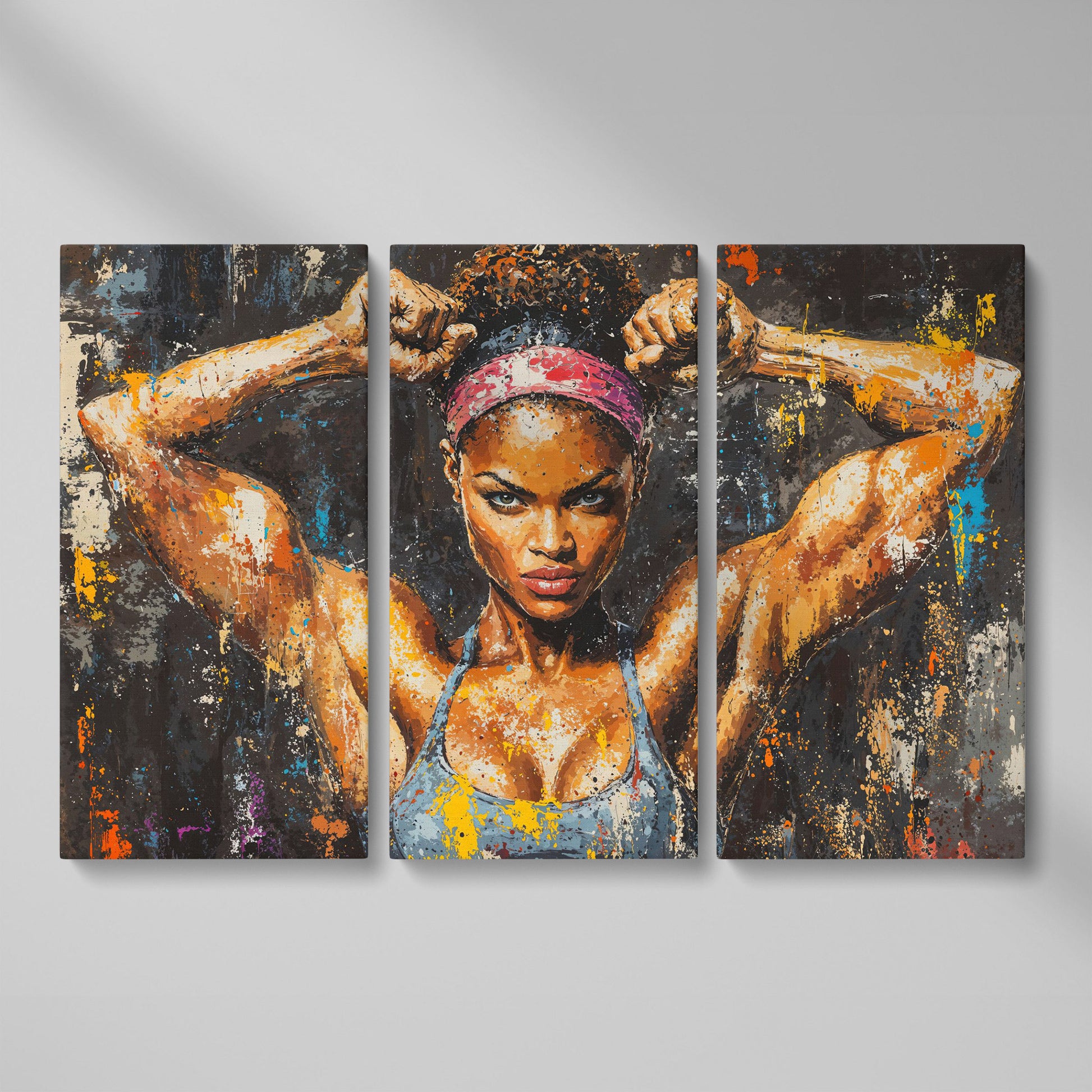 Black Girl Strength Canvas Print - Motivational Fitness Art as 3-panel split version