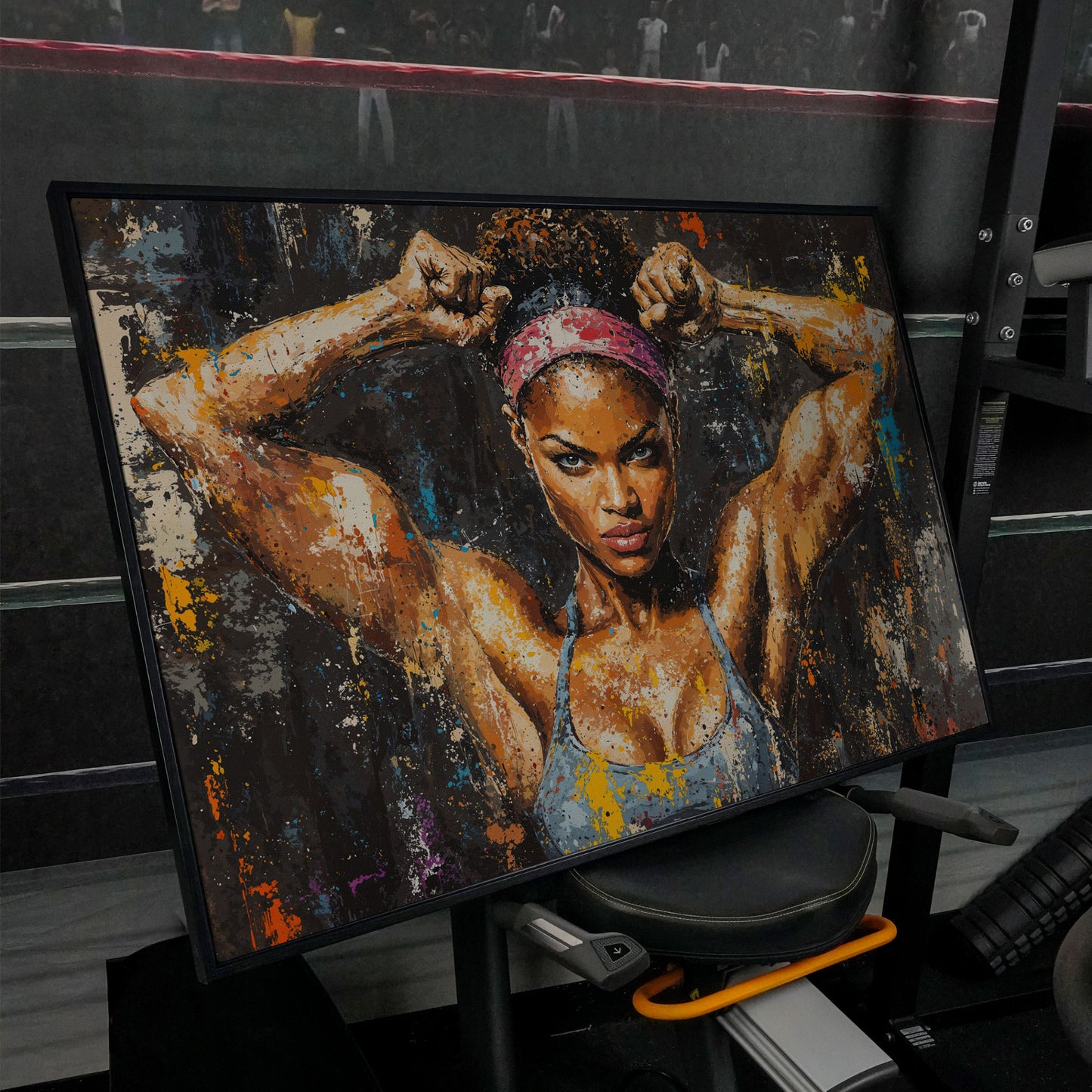 Black Girl Strength Canvas Print - Motivational Fitness Art in black floating frame